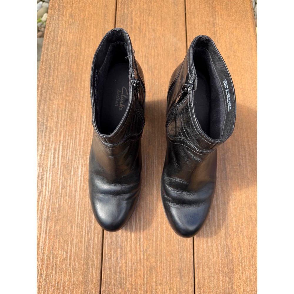 Clarks Artisan Black Leather Ankle Boots Buckle Block Heel Size 7M 32319